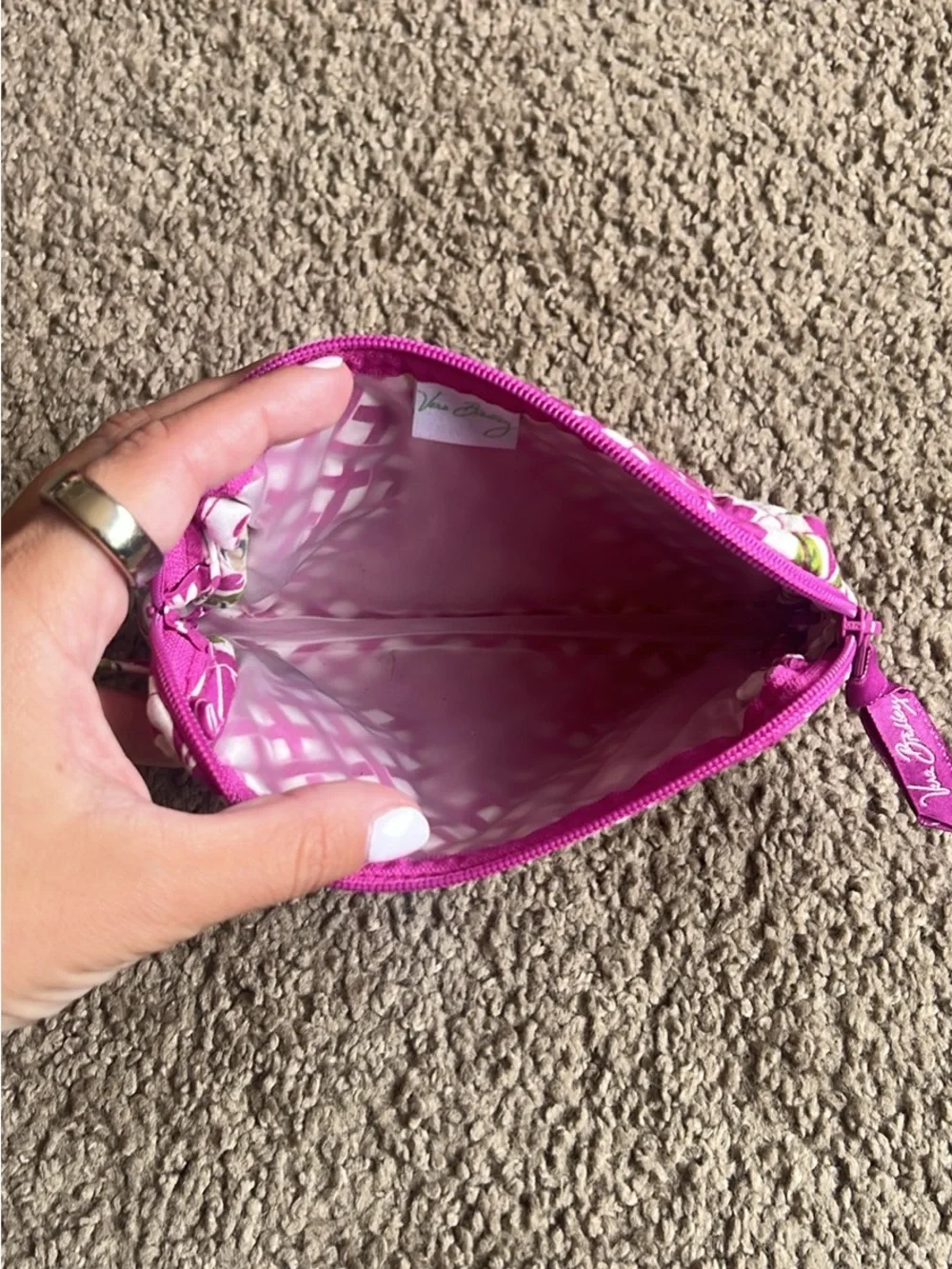 Vera Bradley Pink Green White Quilted Cosmetic Pouch